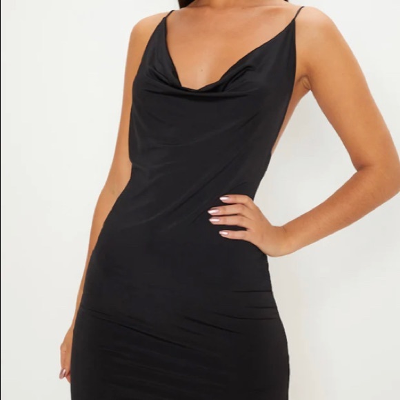 Black Cowl Neck Scoop Back Mini Dress - Picture 1 of 5